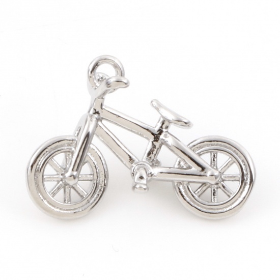 Picture of Brass Charms Real Platinum Plated Bicycle 3D 20mm x 14mm, 2 PCs