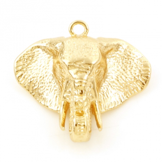 Bild von Messing Charms 18K Vergoldet Elefantenkopf 3D 20mm x 20mm, 2 Stück                                                                                                                                                                                            