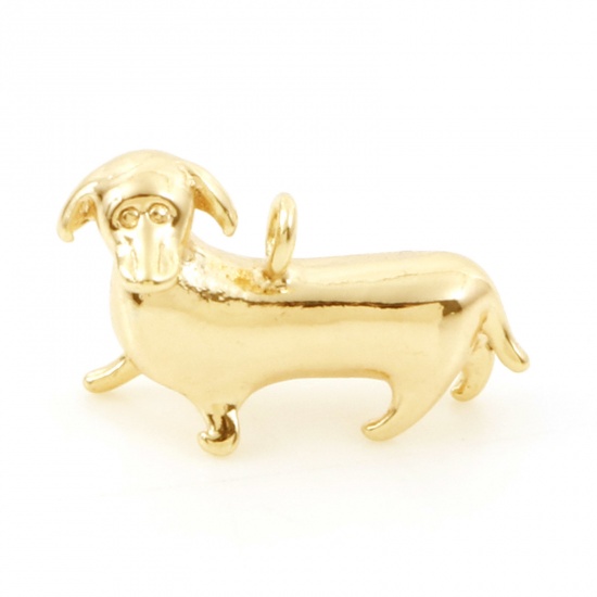 Picture of Brass Charms 18K Real Gold Plated Dachshund Animal 3D 14mm x 10mm, 2 PCs