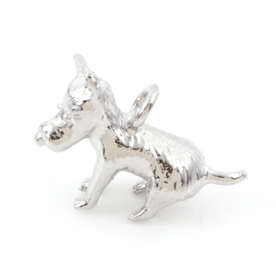 Immagine di Ottone Charms Cane Vero Platino Placcato 3D 14mm x 11mm, 2 Pz