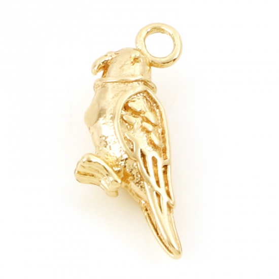 Picture of Brass Charms 18K Real Gold Plated Parrot Animal 3D 13mm x 12mm, 5 PCs