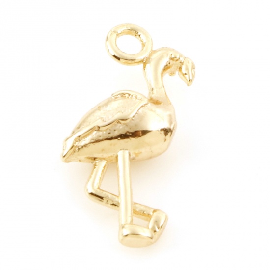 Picture of Brass Charms 18K Real Gold Plated Flamingo 3D 15.5mm x 9mm, 2 PCs
