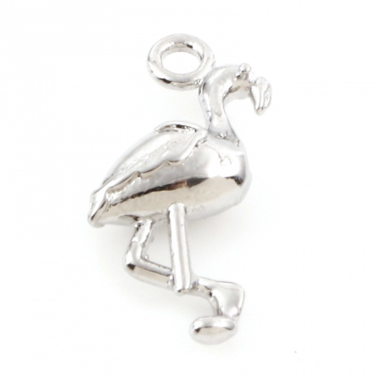 Picture of Brass Charms Real Platinum Plated Flamingo 3D 15.5mm x 9mm, 2 PCs