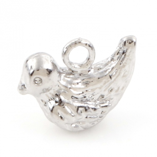 Picture of Brass Charms Real Platinum Plated Mandarin Duck 3D 10mm x 8mm, 2 PCs