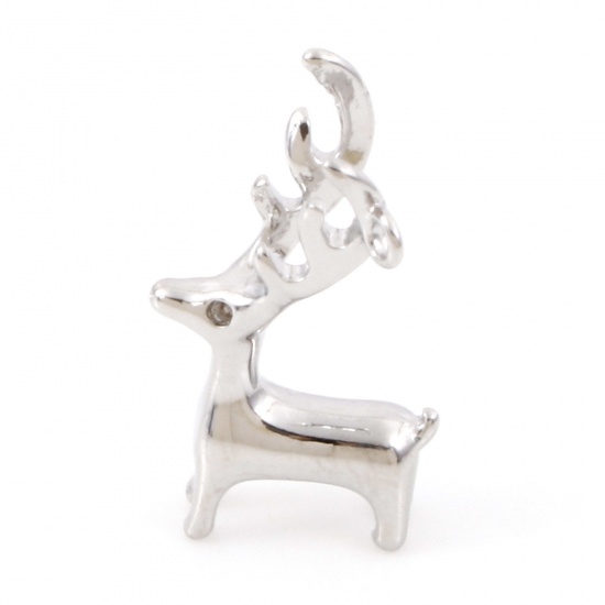 Imagen de Latón Colgantes Charms Reno Navidad Platino Real Chapado 3D 18mm x 10mm, 2 Unidades