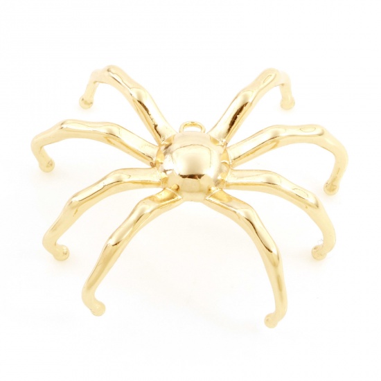 Bild von Messing Insekt Charms 18K Echtgold plattiert Halloween Spinne 3D 3cm x 2.7cm, 2 Stück