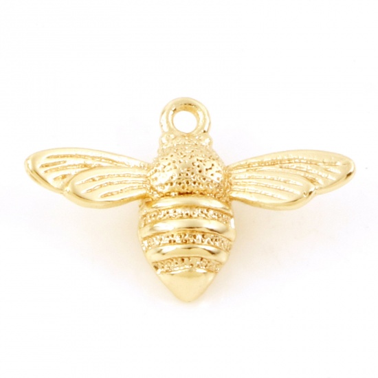 Image de Breloques Insecte en Laiton Abeille Plaqué Or Véritable 18K 3D 17mm x 11.5mm, 3 Pcs
