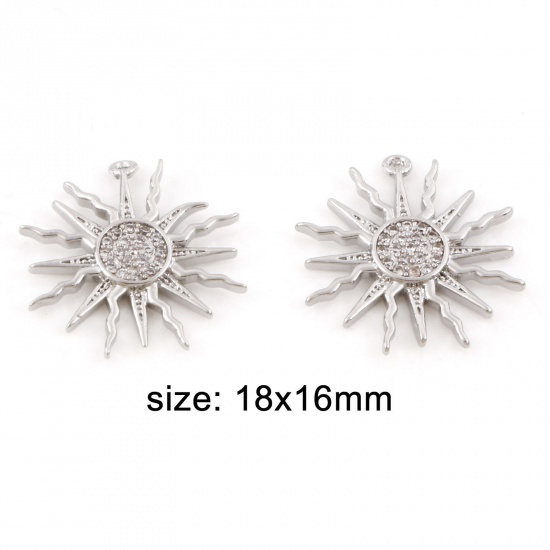 Immagine di Ottone Galassia Charms Sole Vero Platino Placcato Micro Spianare Trasparente Cubic Zirconiae 18mm x 16mm, 2 Pz