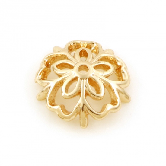 Picture of Brass Beads Caps Heart Flower 18K Real Gold Plated Hollow (Fit 10mm Bead) 9.5mm x 9mm, 10 PCs