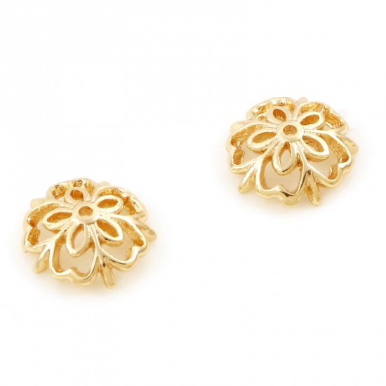 Picture of Brass Beads Caps Heart Flower 18K Real Gold Plated Hollow (Fit 10mm Bead) 9.5mm x 9mm, 10 PCs