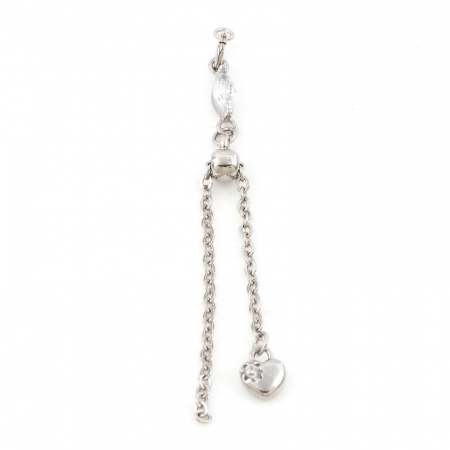 Brass Slider/Slide Extender Chain Heart Real Platinum Plated Clear Cubic Zirconia 7cm(2 6/8") long, 1 Set