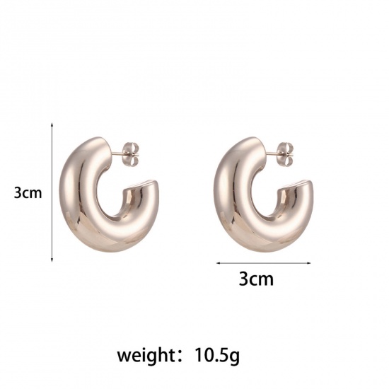 Bild von Umweltfreundlich 304 Edelstahl Hoop Ohrringe Silberfarbe 30mm x 30mm, 1 Paar