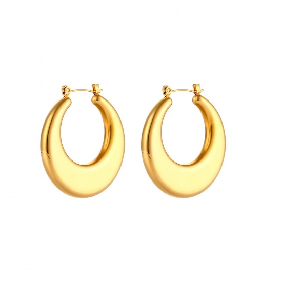 Bild von Umweltfreundlich 304 Edelstahl Hoop Ohrringe 18K Vergoldet U-Form 3.7cm x 3.5cm, 1 Paar