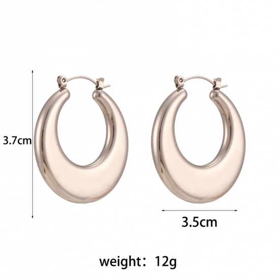 Bild von Umweltfreundlich 304 Edelstahl Hoop Ohrringe Silberfarbe U-Form 3.7cm x 3.5cm, 1 Paar