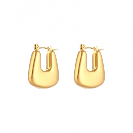 Bild von Umweltfreundlich 304 Edelstahl Hoop Ohrringe 18K Vergoldet U-Form 25mm x 24mm, 1 Paar