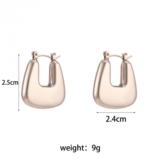 Bild von Umweltfreundlich 304 Edelstahl Hoop Ohrringe Silberfarbe U-Form 25mm x 24mm, 1 Paar