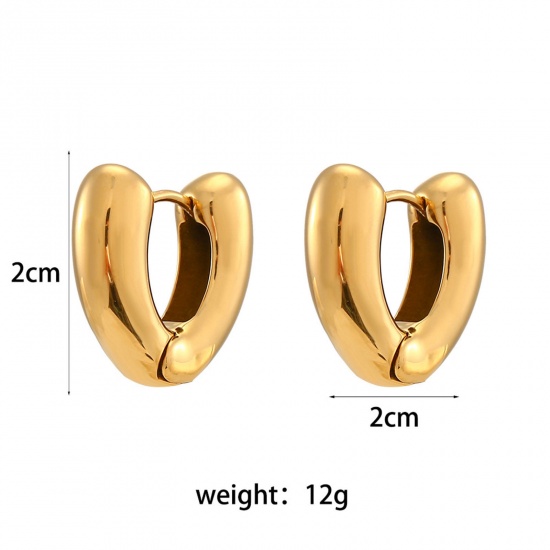 Bild von Umweltfreundlich 304 Edelstahl Hoop Ohrringe 18K Vergoldet V-Form 20mm x 20mm, 1 Paar