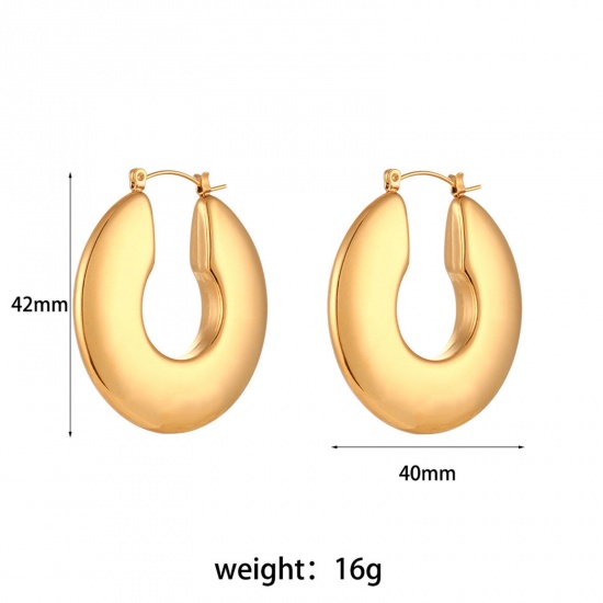 Bild von Umweltfreundlich 304 Edelstahl Hoop Ohrringe 18K Vergoldet U-Form 42mm x 40mm, 1 Paar