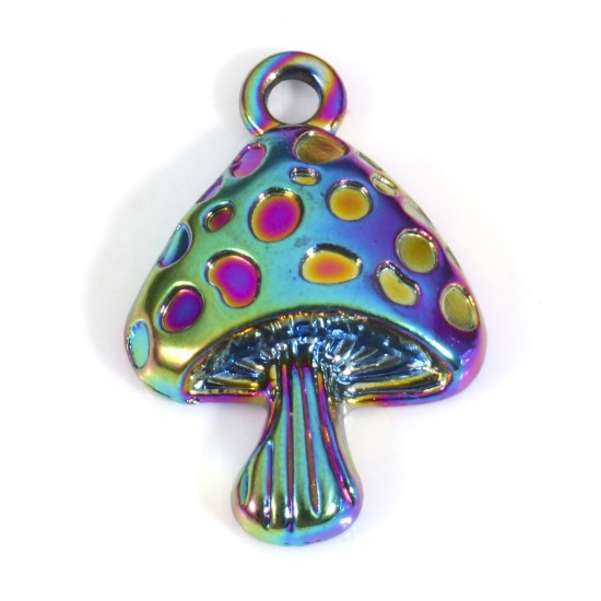 Picture of Zinc Based Alloy Charms Rainbow Color Plated Mushroom 26mm x 17mm, 5 PCs