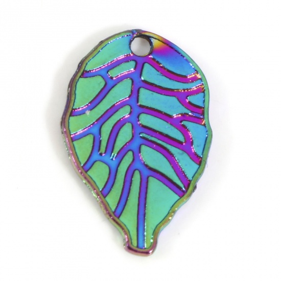 Picture of Zinc Based Alloy Charms Rainbow Color Plated Leaf 18mm x 11mm, 5 PCs