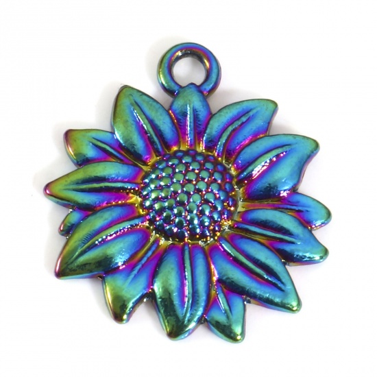 Picture of Zinc Based Alloy Charms Rainbow Color Plated Sunflower 21mm x 19mm, 5 PCs
