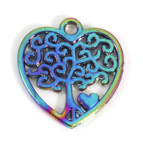 Picture of Zinc Based Alloy Charms Rainbow Color Plated Tree Of Life Heart 18mm x 17mm, 5 PCs