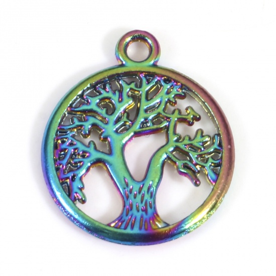 Picture of Zinc Based Alloy Charms Rainbow Color Plated Round Tree of Life 19mm x 16mm, 5 PCs