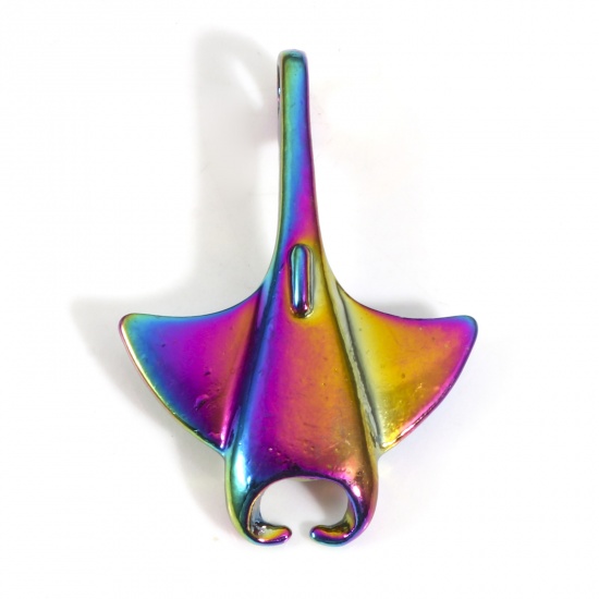 Immagine di Lega di Zinco Gioielli Oceanici Ciondoli Pesce Manta Colore Arcobaleno Placcato 3.6cm x 2.4cm , 5 Pz