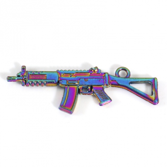 Picture of Zinc Based Alloy Pendants Rainbow Color Plated Gun 3D 4.5cm x 1.5cm, 5 PCs