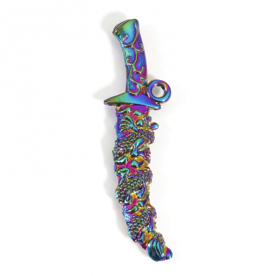 Picture of Zinc Based Alloy Pendants Rainbow Color Plated Knife 3D 6.2cm x 1.7cm, 5 PCs