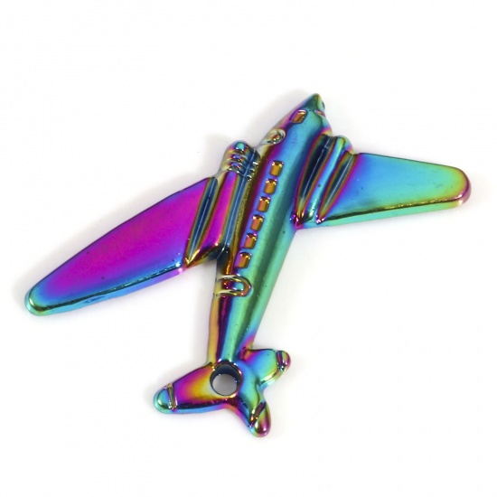 Picture of Zinc Based Alloy Travel Charms Rainbow Color Plated Airplane 27mm x 25mm, 5 PCs