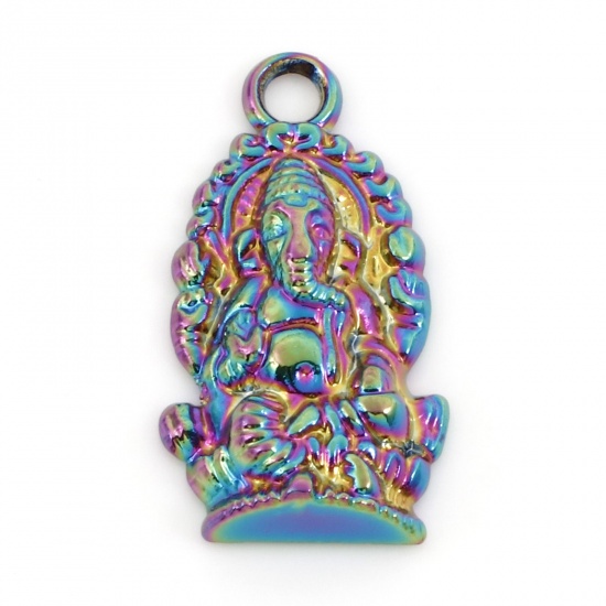 Picture of Zinc Based Alloy Religious Charms Rainbow Color Plated Bodhisattva Elephant 26.5mm x 14mm, 5 PCs