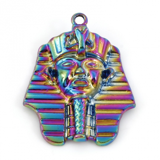 Picture of Zinc Based Alloy Religious Pendants Rainbow Color Plated Pharaoh Avatar 3.6cm x 2.9cm, 5 PCs