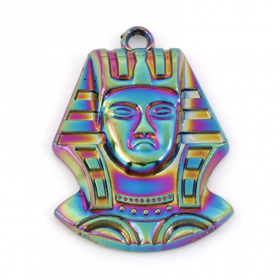 Picture of Zinc Based Alloy Religious Pendants Rainbow Color Plated Pharaoh Avatar 3.6cm x 2.6cm, 5 PCs