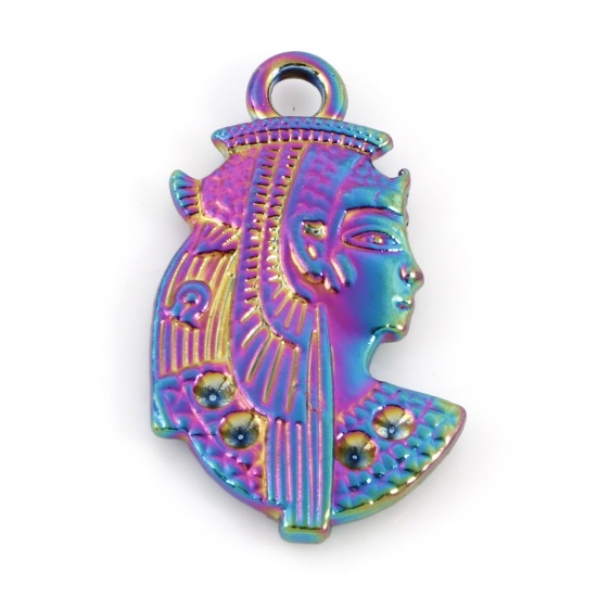 Picture of Zinc Based Alloy Religious Charms Rainbow Color Plated Pharaoh Avatar 29mm x 17mm, 5 PCs