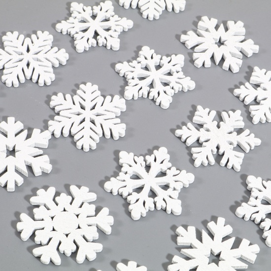 Immagine di Legno Cabochon per Abbellimento Bianco Natale Fiocco di Neve A Random 3.5cm x 3.1cm, 1 Pacchetto ( 20 Pz/Pacchetto)