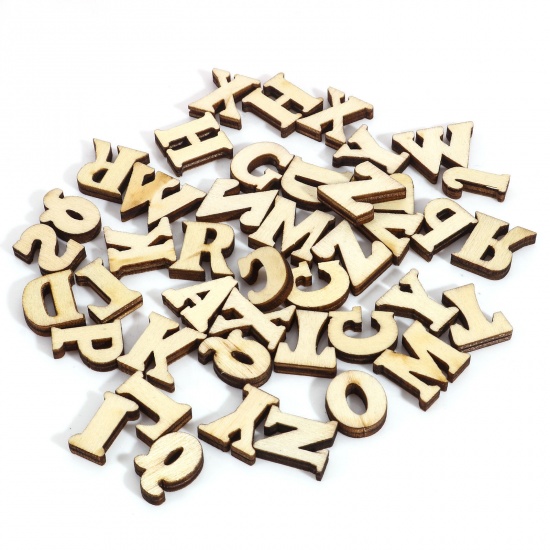 Picture of Wood Embellishments Natural Capital Alphabet/ Letter Mixed Message " A-Z " 20x15mm - 15x8mm, 1 Packet ( 104 PCs/Packet)