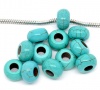 Picture of Turquoise ( Synthetic ) European Style Large Hole Charm Beads Green Round Crack 14mm Dia., Hole: Approx 5.6mm, 30 PCs