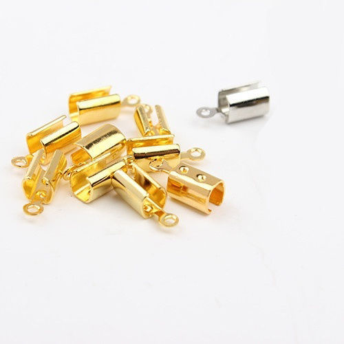 Picture of 100 PCs Brass End Caps For Necklace Bracelet Jewelry Making Cylinder Silver Plated (Fits 4mm Cord) 7.5mm x 5.2mm