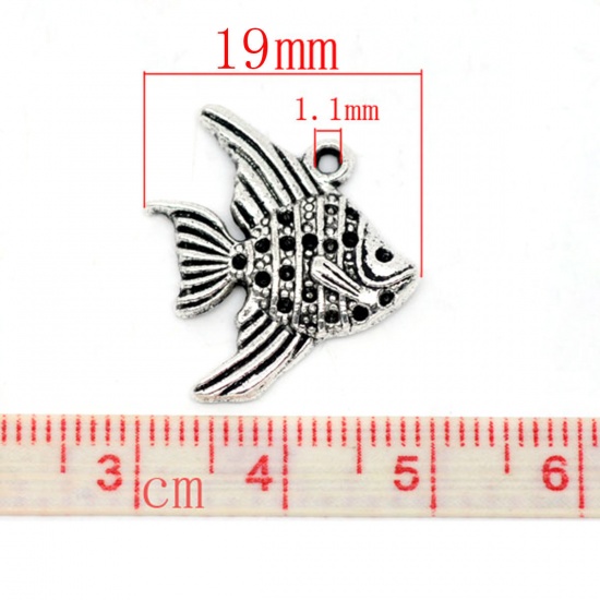 亜鉛合金 チャームペンダント 魚 銀古美 21.0mm x 19.0mm、 30 PCs  の画像