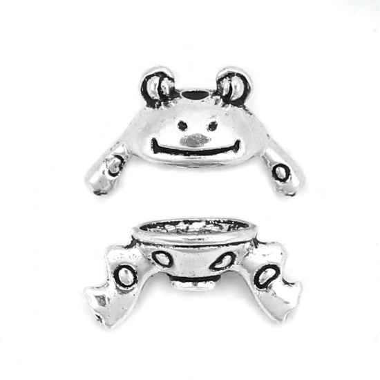 Picture of Zinc Based Alloy Beads Caps Frog Animal Antique Silver Color Pattern (Fit Beads Size: 8mm-10mm Dia.) 15mm x 9mm 15mm x 7mm, 10 Sets