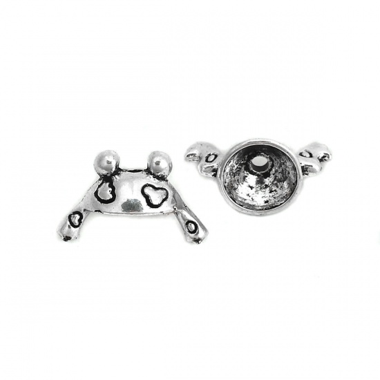 Picture of Zinc Based Alloy Beads Caps Frog Animal Antique Silver Color Pattern (Fit Beads Size: 8mm-10mm Dia.) 15mm x 9mm 15mm x 7mm, 10 Sets