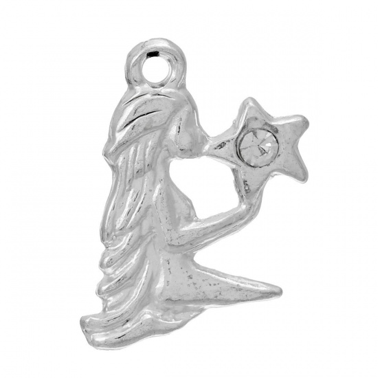 Image de Breloques en Alliage de Zinc Vierge Forme Constellation Plaqué argent avec Strass Transparent 24mm x 16mm, 30 Pièces