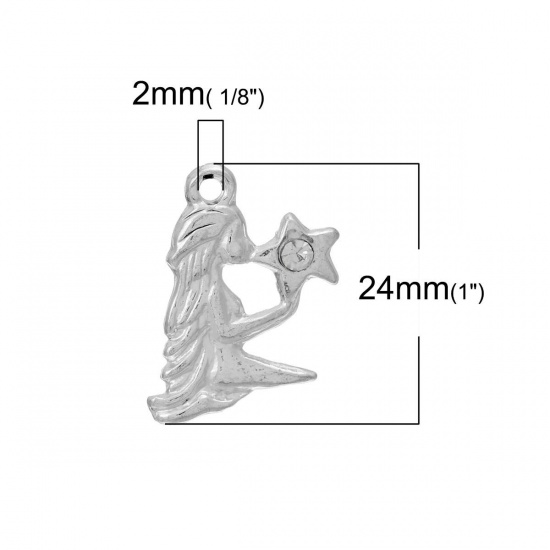 Immagine di Lega + Strass Charm Ciondoli Costellazione Argento Placcato Nulla Disegno Bianco Strass 24mm x 16mm, 30 Pz