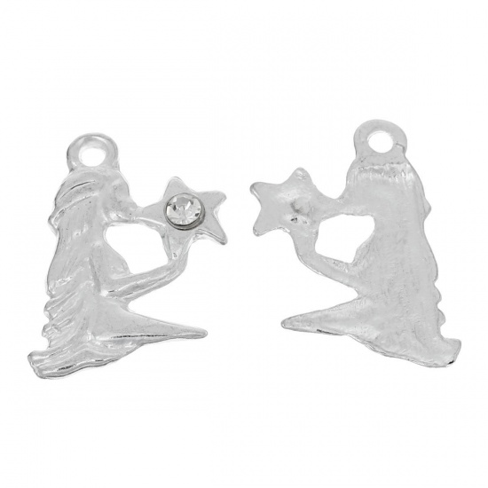 Immagine di Lega + Strass Charm Ciondoli Costellazione Argento Placcato Nulla Disegno Bianco Strass 24mm x 16mm, 30 Pz