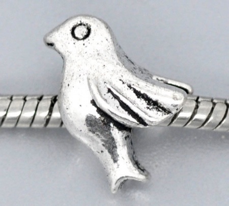 Zinc Based Alloy European Style Large Hole Charm Beads Antique Silver Color Pigeon Animal 16mm x 11mm, Hole: Approx 4.5mm, 4 PCs