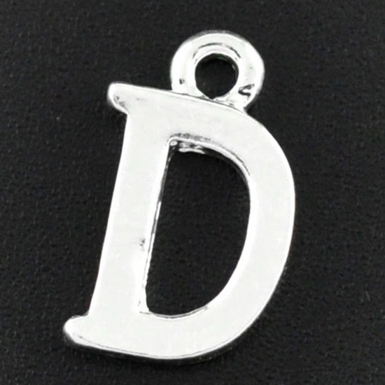 Picture of 2 PCs Zinc Based Alloy Charms Silver Plated Capital Alphabet Initial Letter Message " D " 15mm x 9mm
