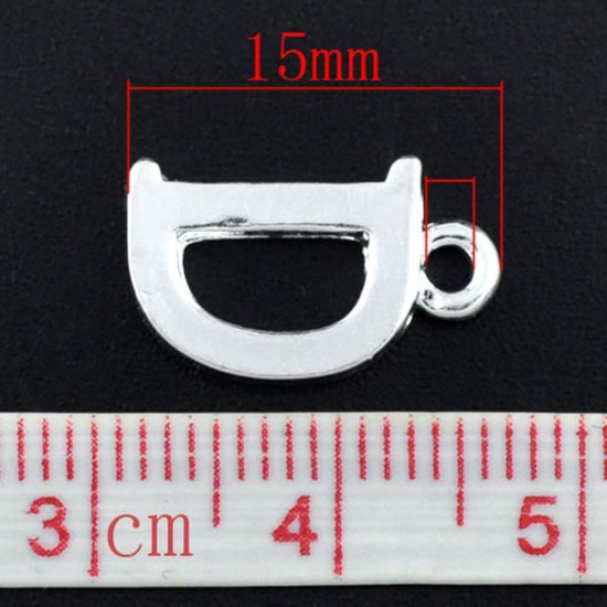 Picture of 2 PCs Zinc Based Alloy Charms Silver Plated Capital Alphabet Initial Letter Message " D " 15mm x 9mm