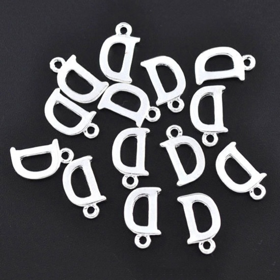 Picture of 2 PCs Zinc Based Alloy Charms Silver Plated Capital Alphabet Initial Letter Message " D " 15mm x 9mm