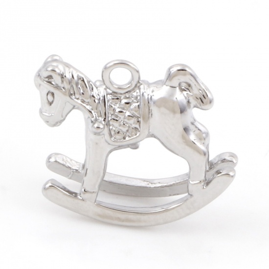 Picture of Brass Fairy Tale Collection Charms Real Platinum Plated Rocking Horse 3D 14mm x 13mm, 2 PCs